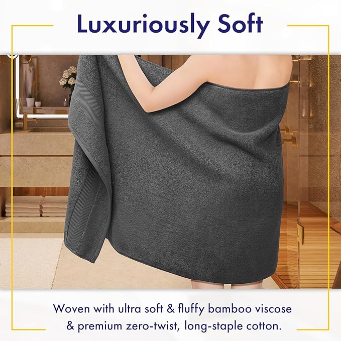 Alusa Home Ultra Soft & Plush Viscose from Bamboo Bath Sheets - 700 GSM Pack of 2 - Extra Large 70x35 in - Super Absorbent & Quick Drying (Granite Grey)