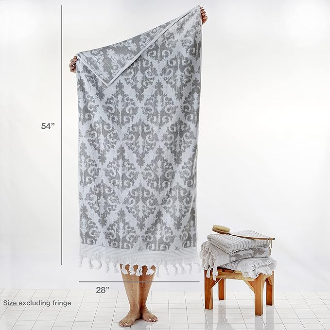 SKL Home Mirage Fringe 100% Turkish Cotton Bath Towel, Gray