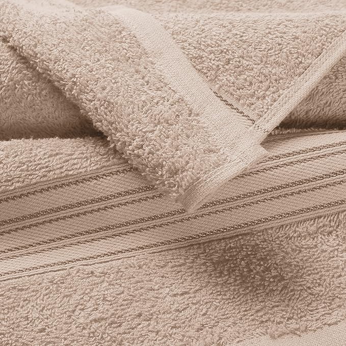 BOUTIQUO 100% Cotton 2 Pack Bath Towel Set 28x55 inches, Eco-Friendly Large Bath Towels, Compact Quickdry Lightweight Soft & Highly Absorbent Bath Towel, Ideal for Everyday Gym Travel Camp Pool - Tan