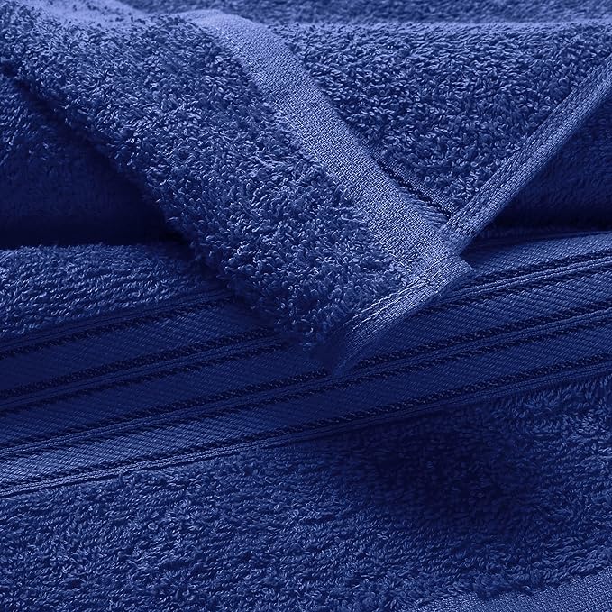 BOUTIQUO 6 Pack Cotton Towel Set, Contains 2 Bath Towels 28x55 inch, 2 Hand Towels 16x24 inch & 2 Wash Coths 12x12 inch, Ideal Everyday use, Ultra Soft Compact & Lightweight - Navy Blue