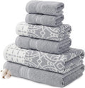 Modern Threads Monroe 6-Piece 100% Cotton Towel Set – Reversible Yarn Dyed Jacquard & Solid – Includes 2 Bath Towels, 2 Hand Towels, 2 Washcloths – Absorbent, Quick Dry, Soft & Durable – Stone