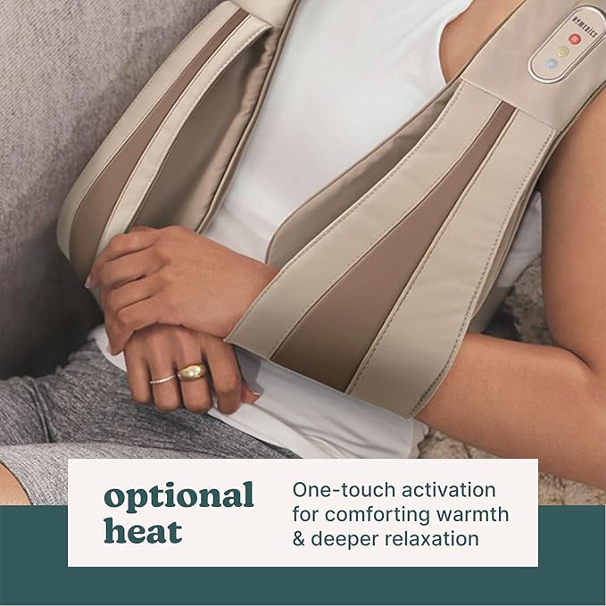 Homedics Shiatsu Deluxe Neck & Shoulder Massager with Heat, 3 Speeds, Changes Direction, Muscle Kneading for Back, & Legs, Portable, Convenient Straps, Thera-P, Beige