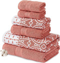 Modern Threads Monroe 6-Piece 100% Cotton Towel Set – Reversible Yarn Dyed Jacquard & Solid – Includes 2 Bath Towels, 2 Hand Towels, 2 Washcloths – Absorbent, Quick Dry, Soft & Durable – Clay