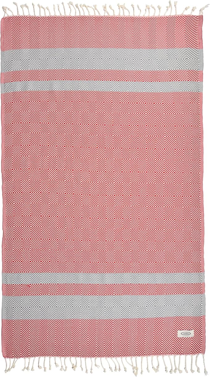 Personalized Embroidered Beach Towel | Throw Blanket, Easy Carry Sand Free, Highly Absorbent, Quick Dry, Turkish Towels for Travel Camping Bath Sauna Beach Gym Pool Yoga SPA by Lahammam, Design, Red