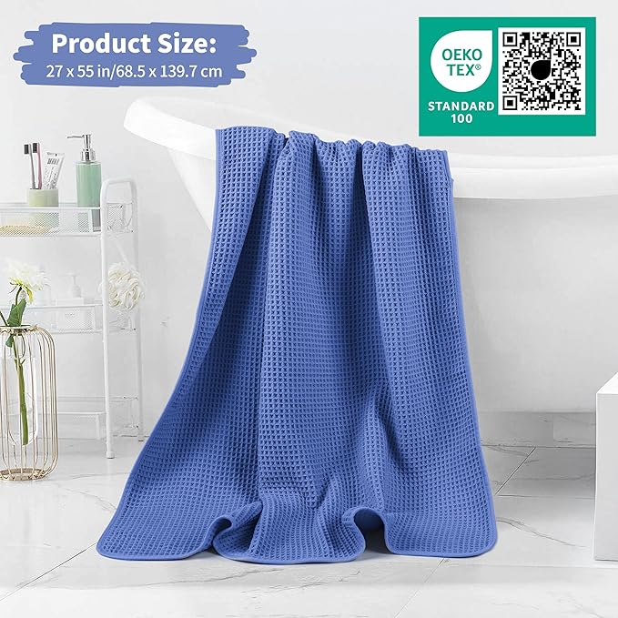 Microfiber Waffle Bath Towels, 4 Pieces, Soft, Absorbent, Fast Drying, Lint Free 430 GSM (Dark Blue)