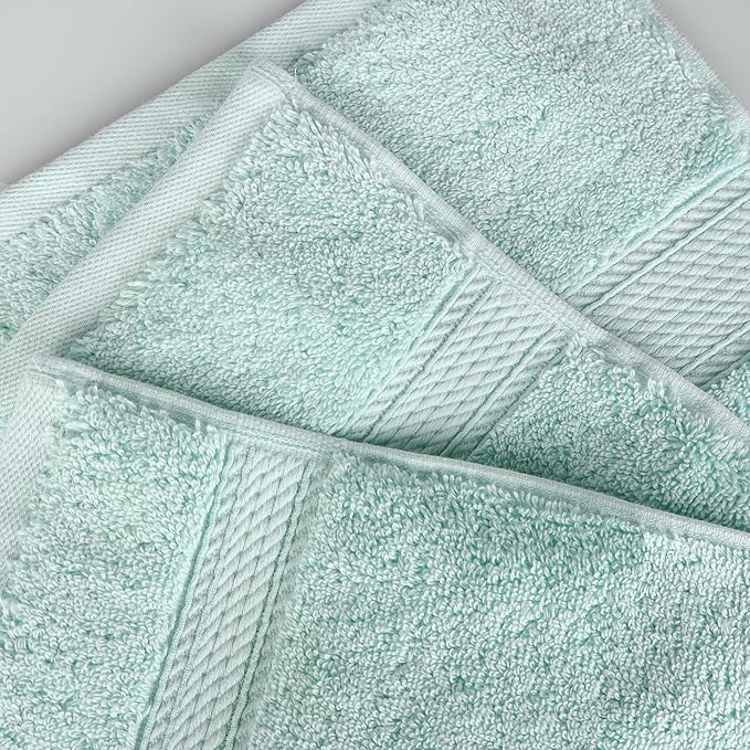 SUPERIOR Egyptian Cotton Pile 8 Piece Towel Set, Includes 2 Bath, 2 Hand, 4 Face Towels/Washcloths, Ultra Soft Luxury Towels, Thick Plush Essentials, Guest Bath, Spa, Hotel Bathroom, Sea Foam