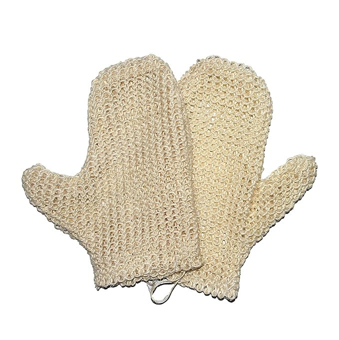 Classic Natural Sisal Bath Spa Shower Scrubber Sponge Fiber Glove Mitt Soften Smooth Renew Skin Anti-aging Eco-Friendly Pack of 2