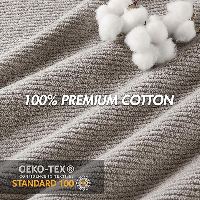 Madison Park Bathroom Towel Set of 6 Diagonal Ribbed, Grey 100% Cotton Quick Dry & Absorbent| 2 Bath 30" x 56"| 2 Hand 18" x 28"| 2 Washcloths 13" x 13"| Zero Twist, 500 GSM, Oeko-TEX