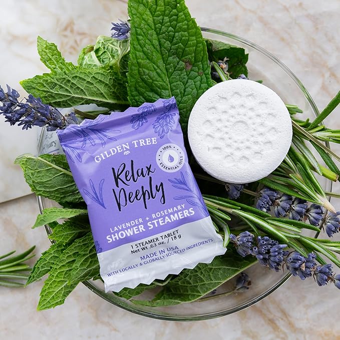 Gilden Tree Shower Steamers Aromatherapy Lavender & Rosemary Essential Oils Stress Relief, Birthday Gifts for Women Men Teens Adults, Made in USA (Relax Deeply)