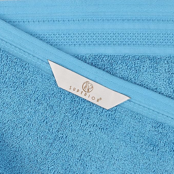 Superior Honeycomb Cotton Medium Weight Towels, for Guest Bath, Master Bathroom, Shower, Kitchen, Quick Dry, Adults, Essentials, Textured Waffle Border, Towel Set, Hand Towels, Set of 6, Azure