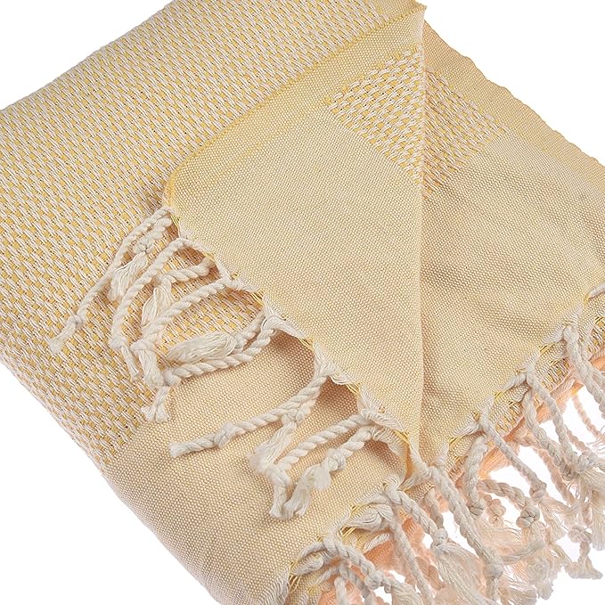 Beach Towel | Cotton Beach Towels, Easy to Carry, Sand Free, Highly Absorbent, Quick Dry, Turkish Towels for Travel Camping Bath Sauna Beach Gym Pool Yoga SPA by Lahammam, Akasya, Yellow