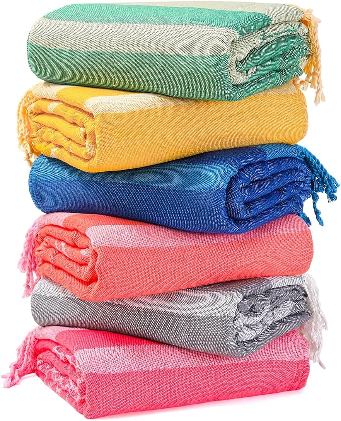 Genovega 6 Packs Oversized Turkish Beach Towels Set 74"x38" Extra Large Sand Free Quick Dry Swim Bath Pool Towel Travel Blanket Adult Essentials Accessories Vacation Multi Shark Turtle Stuff
