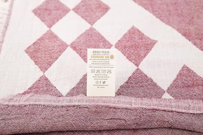 Bersuse 100% Cotton Bahamas XL Throw Blanket Turkish Towel Beach Blanket - Beach Camping Essentials - 75x90 Inches, Burgundy