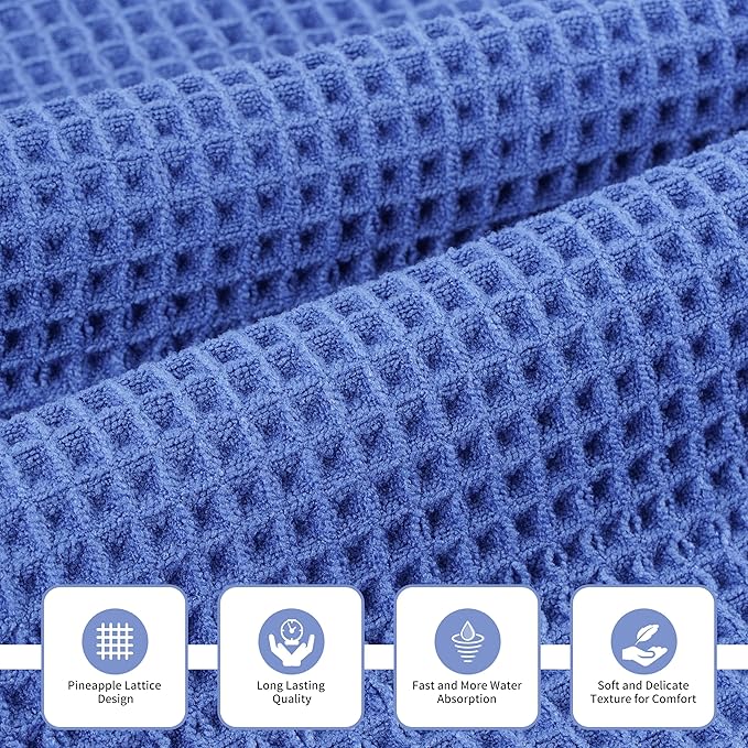 MICROFI New Microfiber Waffle Bath Towels, 3 Pieces, Oversized, Soft, Absorbent, Fast Drying, Lint Free, Includes Bath, Face and Hand Towels 430 GSM (Dark Blue)