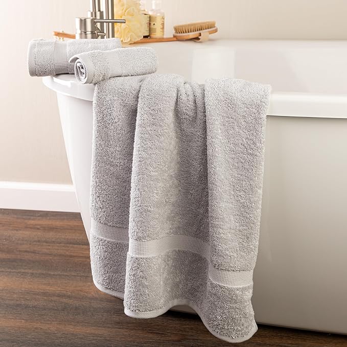 Lavish Home 6 Piece Towel Set - 550 GSM 100% Cotton Bathroom Accessories - 2 Bath Sheets, 2 Hand Towels, and 2 Wash Cloths - Soft and Absorbent Bathroom Set for Shower, Gym, Dorm, and Spa (Gray)