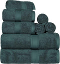 SUPERIOR Egyptian Cotton Pile 8 Piece Towel Set, Includes 2 Bath, 2 Hand, 4 Face Towels/Washcloths, Ultra Soft Luxury Towels, Thick Plush Essentials, Guest Bath, Spa, Hotel Bathroom, Teal