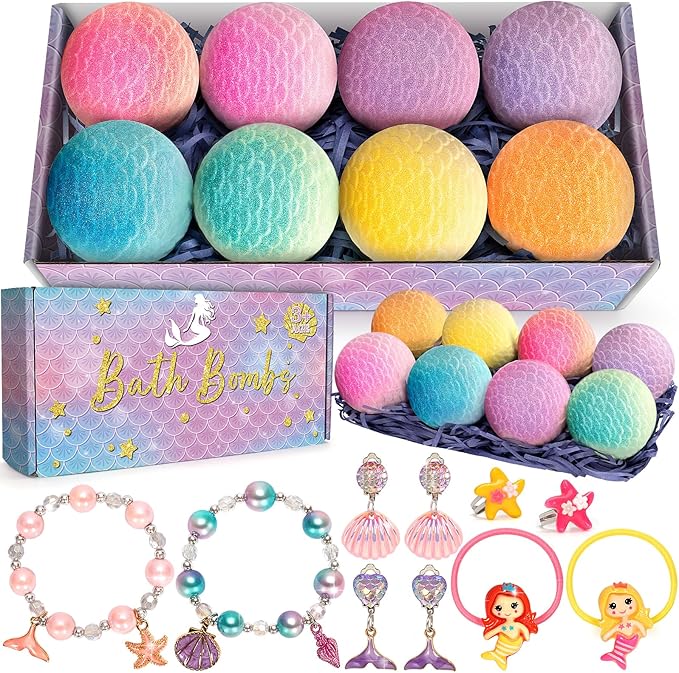 item_name - 8 Packs Mermaid Bath Bombs for Kids Girls, Bubble Bath Bomb Kit with Surprise Toys Inside, Bath Toys for Kids Aged 3+, Ideal Gifts Stocking Stuffers for Girls 3 4 5 6