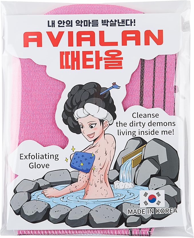 Exfoliating Glove loofah Korean Skin Care face Lip Body Scrub Body wash Dry Brushing Body Brush Bath Towels Foot Back Scrubber scrubbing Bathing Sponge Remover Gloves (Pink)