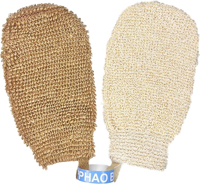 Bath Gloves for Shower - Bath Mitts Washcloths - Bath Gloves Exfoliating for Women and Men - Body Scrubbers for Use in Shower - Ramie and Jute Fiber - 2 Pack
