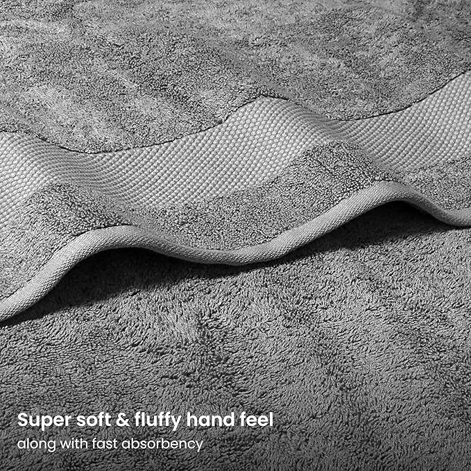 BIOWEAVES 100% Organic Cotton 700 GSM Plush Bath Towels 30" x 58" GOTS Certified - Light Grey, Pack of 2