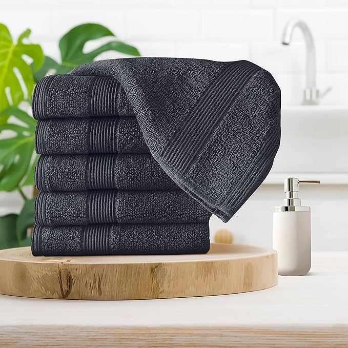 Belizzi Home Ultra Soft 6-Piece Hand Towel Set 16x28-100% Ringspun Cotton - Durable & Highly Absorbent Hand Towels - Ideal for use in Bathroom, Kitchen, Gym, Spa & General Cleaning - Charcoal Grey