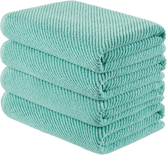 Madison Park 4-Piece Bath Towel Set for Bathroom 30" x 56" Large Diagonal Ribbed, Turquoise - 100% Cotton Soft Quick Dry & Absorbent Gift | Zero Twist, 500 GSM, Oeko-TEX, Hotel Quality