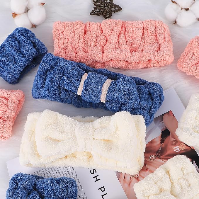 DiyJibb 9 Pcs Spa Headband for Washing Face,Skincare Headband and Wristband Set,Women Teen Girls Facial Hairbands for Washing Face, Makeup, Sports, Yoga (dark blue + beige + orange red)