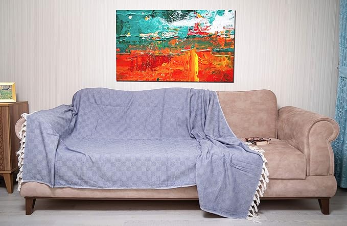 Bersuse 100% Cotton Milas XL Throw Blanket for Couch - 100% Cotton Lightweight Durable Throw Blanket, Big Blanket for Sensitive Skin, Decorative and Versatile - 60x90 Inches, Dark Blue