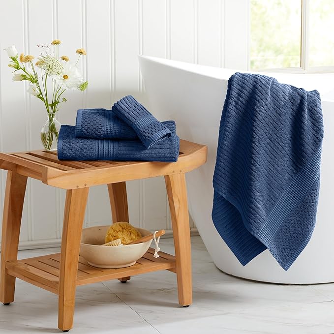 Springtree Home 100% Cotton Bath Towel Set | 6 Piece Set | Absorbent & Quick-Dry Bath Towels | Textured and Durable Cotton | Krista Collection - Navy
