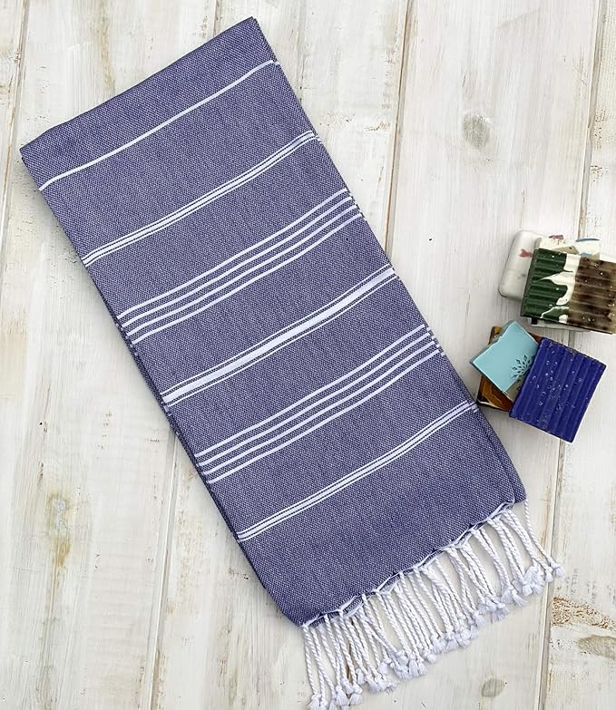 Beach Towel 100% Cotton Turkish Beach Towel Adult 38x70 Inch Pre-washed Absorbent Extra Large|Sand Free Quick Dry BathTowels|Lightweight Blanket|Travel Cruise Camping Spa Gym Yoga Towel|Blue Depths