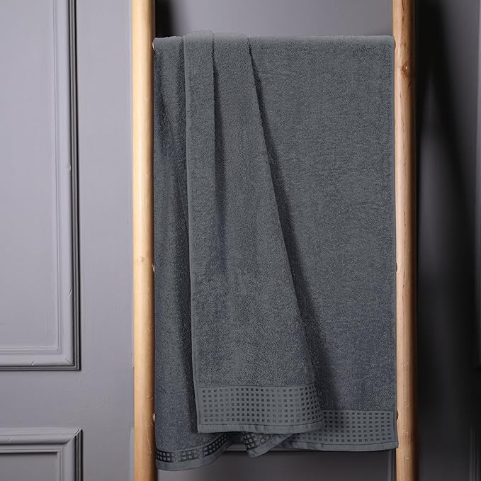 GLAMBURG 100% Cotton Oversized 2 Pack Bath Sheets 35x70, Ultra Soft Highly Absorbant Compact Quickdry & Lightweight Large Bath Sheet Set, Ideal for Gym Travel Camp Pool - Charcoal Grey