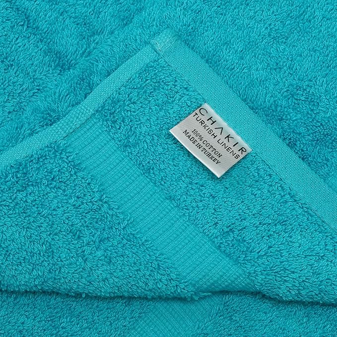 Chakir Turkish Linens 100% Cotton Premium Turkish Towels for Bathroom, 2 Large Bath Towels 36x60, 2 Hand Towels, 2 Washcloths (6-Piece Towel Set, Aqua)