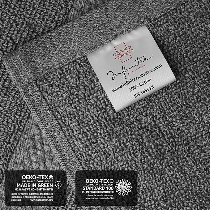Infinitee Xclusives Luxury Wash Cloths for Showering [13x13] – 100% Cotton Washcloths [Pack of 12], Soft and Absorbent Face Towels for Bathroom Wash Clothes, Gym, and Spa (Shadow Grey)