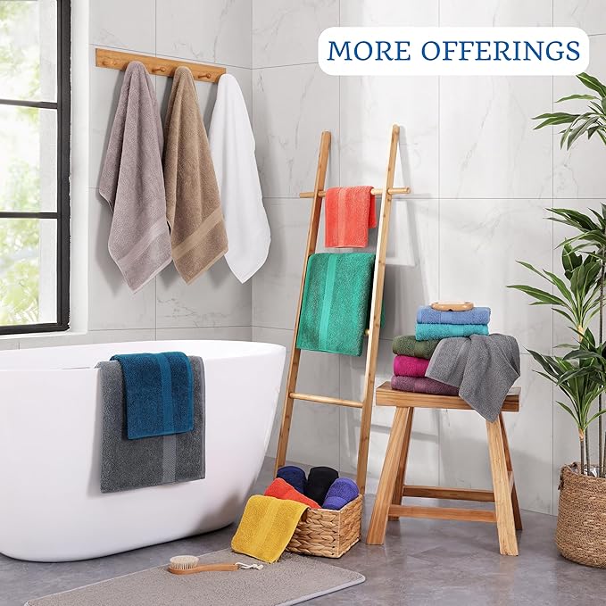 LANE LINEN Bath Towel Set of 4 PC (28"x54") - 100% RingSpun Cotton Bathroom Towel Set - Reinforced Edges, Quick Dry, Very Soft & Absorbent Large Bath Towel - Mininmal Linting after 3 Washes - Platinum
