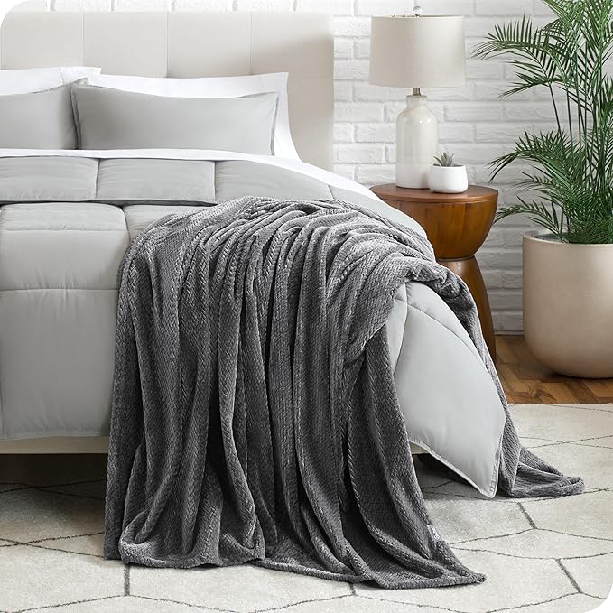 Bare Home Textured Fleece Blanket - Throw/Travel - Ultra-Soft Lightweight for Bed, Sofa, and Couch - Luxury Microplush - Cozy Warm Blanket (Throw/Travel, Chevron Grey)