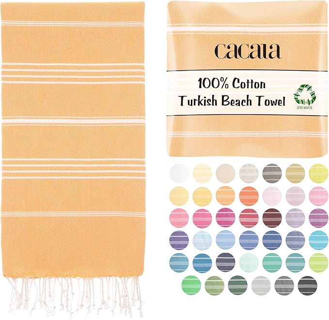 Cacala Lightweight and Thin Turkish Beach Towel 100% Cotton Sand-Free and Quick-Drying Goodness Perfect as an Extra Large Travel Towel, Beach Accessory, or Gift for Beach Lovers, 37 x 70