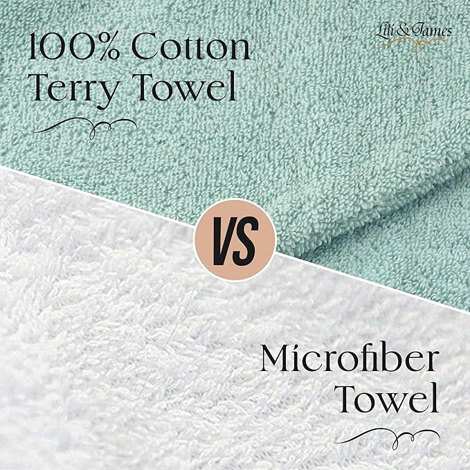 Lili&James 100% Cotton Hair Towel Wrap for Women/Kids | Quick Dry, Soft & Absorbent Hair Wrap Towels with Double Button | Anti Frizz, Non Microfiber Hair Turbans for Curly, Long & Thick Hair (Aqua)