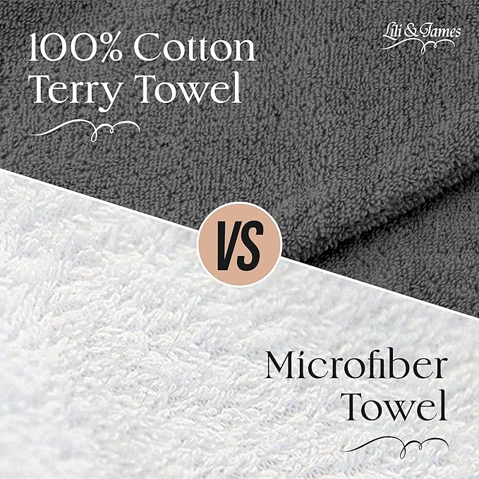 Lili&James Cotton Hair Towel Wrap for Women/Kids | Quick Dry, Soft & Absorbent 420 GSM Hair Wrap Towels with Double Button | Anti Frizz, Non Microfiber Hair Turbans for Curly, Long Hair (Grey)