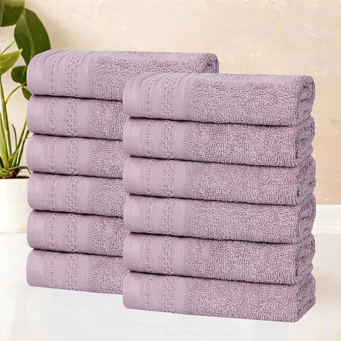 Superior Honeycomb Cotton Medium Weight Towels, for Guest Bath, Master Bathroom, Shower, Adults, Home Essentials, Textured Waffle Border, Assorted Towel Set, 12 Piece Face Towel Set, Sea Fog