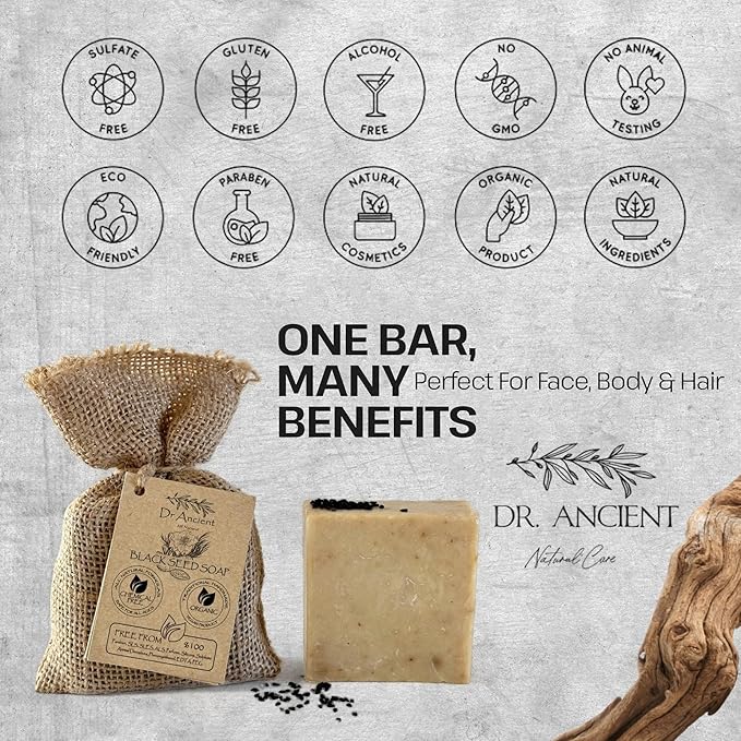 Dr. Ancient Black Seed Soap Bar – Organic, Natural, Vegan Handmade Soap with Black Seed Oil for Deep Cleansing and Hydration, Chemical-Free and Eco-Friendly, Suitable for All Skin Types