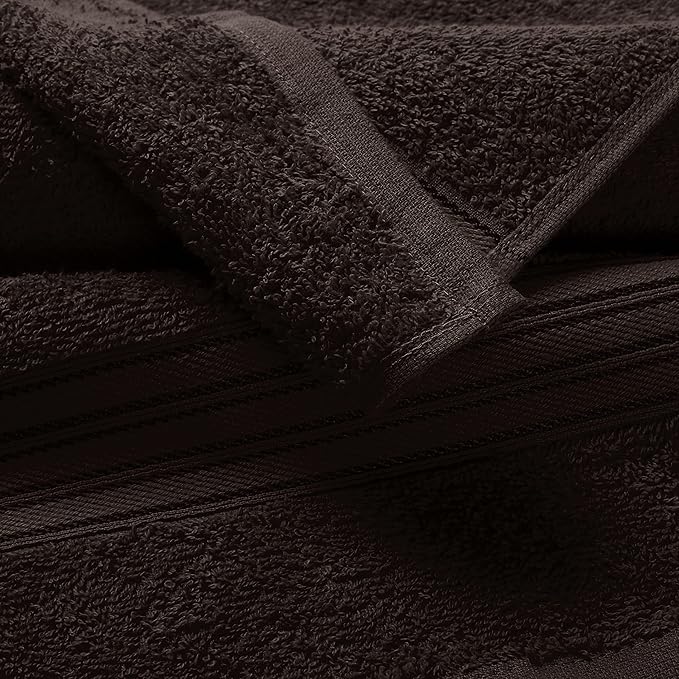 BOUTIQUO 6 Pack Cotton Towel Set, Contains 2 Bath Towels 28x55 inch, 2 Hand Towels 16x24 inch & 2 Wash Coths 12x12 inch, Ideal Everyday use, Ultra Soft Compact & Lightweight - Chocolate Brown