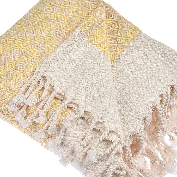Personalized Embroidered Beach Towel | Throw Blanket, Easy Carry Sand Free, Highly Absorbent, Quick Dry, Turkish Towels for Camping Bath Sauna Beach Gym Pool Yoga SPA by Lahammam, Diamond, Yellow
