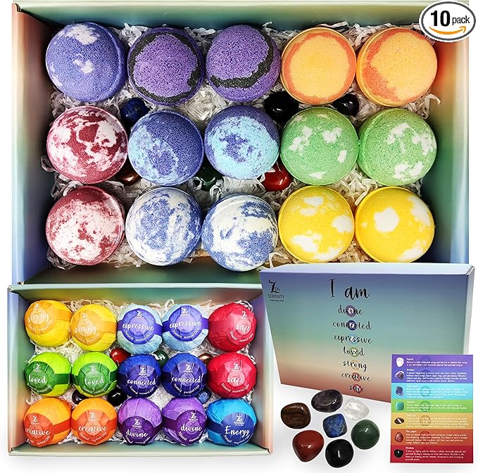 Chakra Healing Gemstones Bath Bombs. 15 Essential Oil Bath Bombs. Real Chakra Stones Bath Bombs for Adults. Perfect for Yoga Lovers. Meditation, Balancing, Positive Energy, Sleep, Reiki & Yoga Lovers