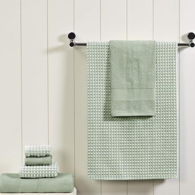 Modern Threads 6 Piece Cotton Bath Towel Set – Ultra Soft 600 GSM Towels – Bathroom Set with Hand Towels and Washcloths – Waffle (Deep Sage)