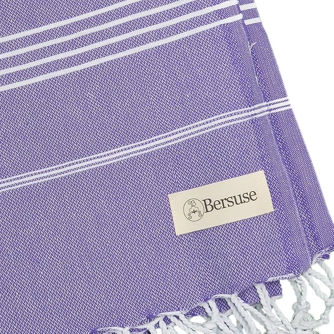 Bersuse Towels Anatolia XL Beach Blanket Throw Blanket Turkish Towel 100% Cotton Extra-Large Quick-Dry Lightweight Premium Peshtemal Towel - 61x82 Inches, Dark Purple (Set of 6)