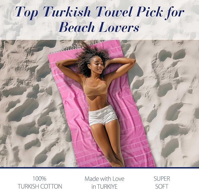 Cacala Lightweight and Thin Turkish Beach Towel 100% Cotton Sand-Free and Quick-Drying Goodness Perfect as an Extra Large Travel Towel, Beach Accessory, or Gift for Beach Lovers, 37 x 70