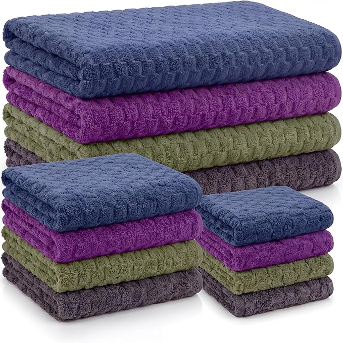 Gilprop 12 Pcs Soft Bath Towels Set for Bathroom Quick Dry, 4 Bath Sheets 4 Hand Towels 4 Washcloth Absorbent Microfiber Fluffy Shower Washcloth for Spa Gym Hotel Travel(Dark Color)