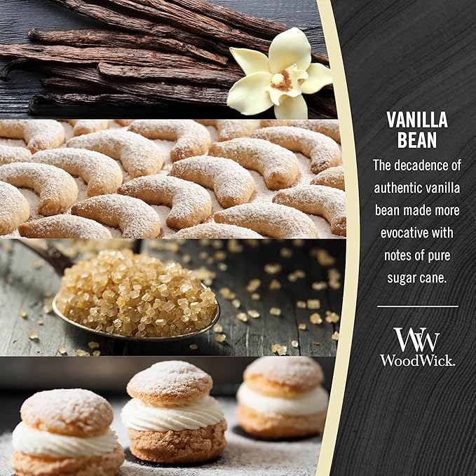 WoodWick Vanilla Bean Holiday Candle Gifts for Women and Men, 9.7 oz Medium Hourglass Candle with Crackling Wick (Pack of 4)