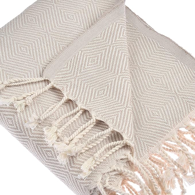 Personalized Embroidered Beach Towel | Throw Blanket, Easy Carry, Sand Free, Highly Absorbent, Quick Dry, Turkish Towels for Travel Camping Bath Sauna Beach Gym Pool Yoga SPA by Lahammam, Asia, Beige