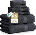 LANE LINEN 100% Cotton Towel Set for Bathroom - 6 Piece - Super Soft, Hotel Quality - 2 Bath, 2 Wash cloths, 2 Hand Towels for Bathroom - Classic, Gentle on Skin, Ideal for Spa & Daily Use - Black